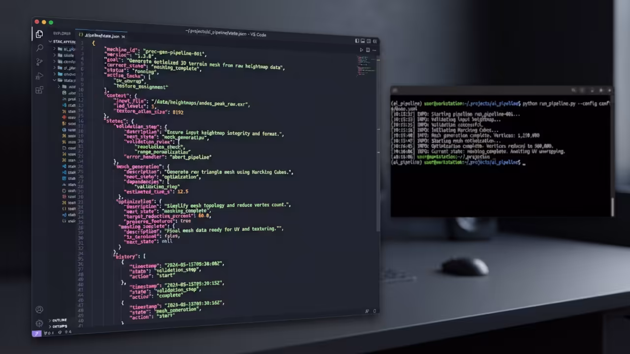 JSON state machine showing autonomous goal tracking