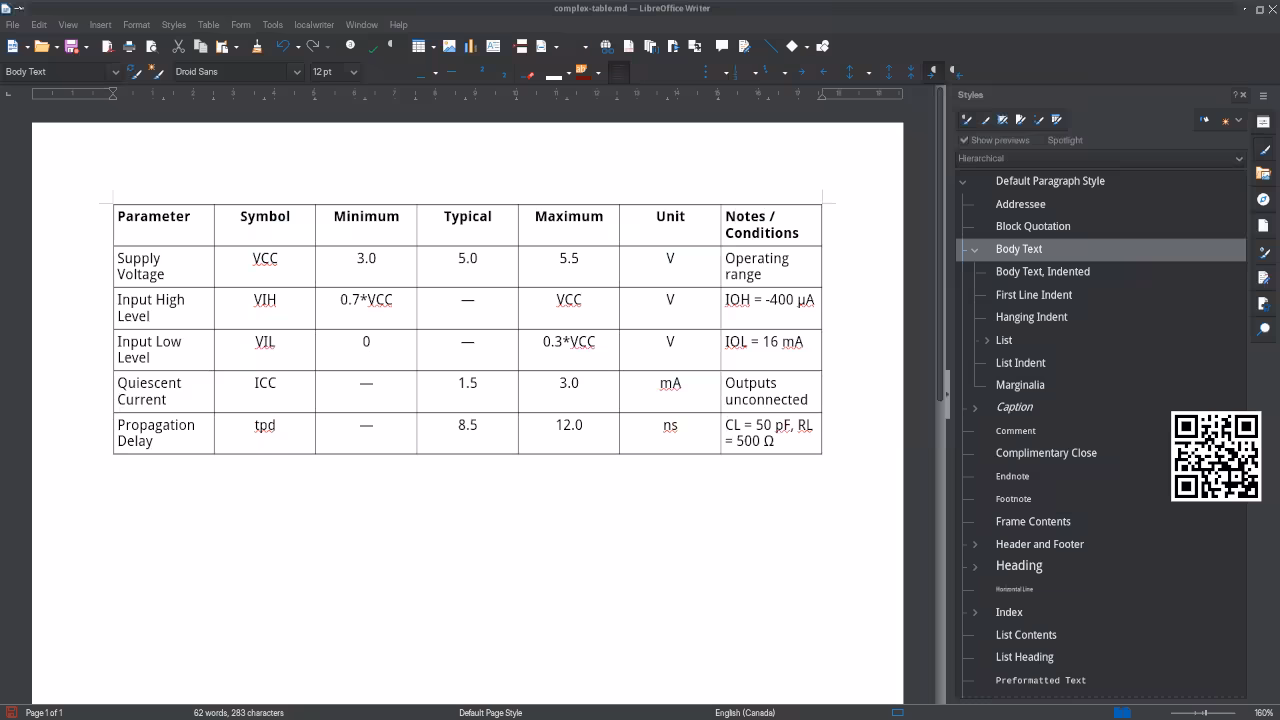 LibreOffice Writer style sidebar