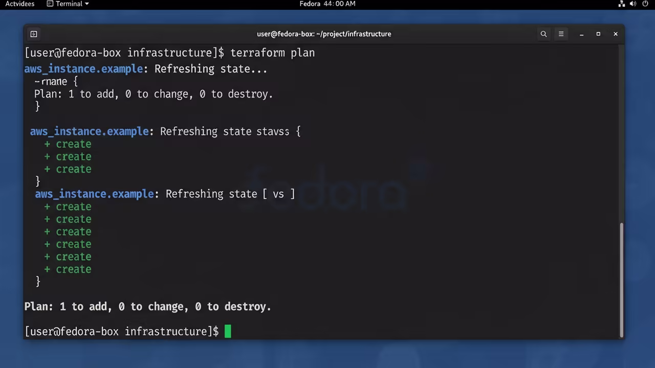 Terminal window showing terraform plan output