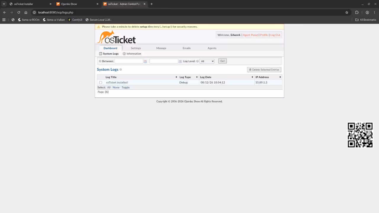 osTicket admin dashboard interface