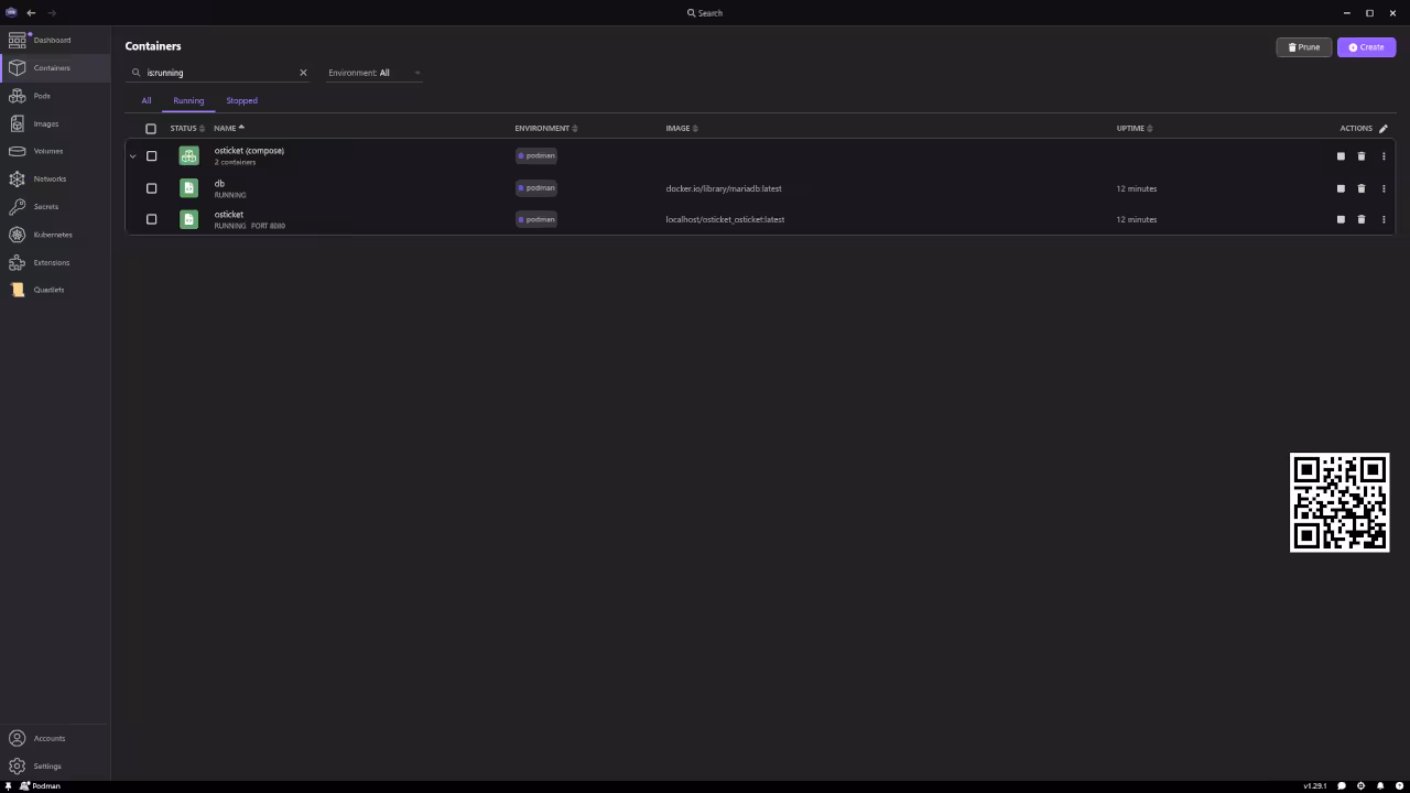 Podman containers tab