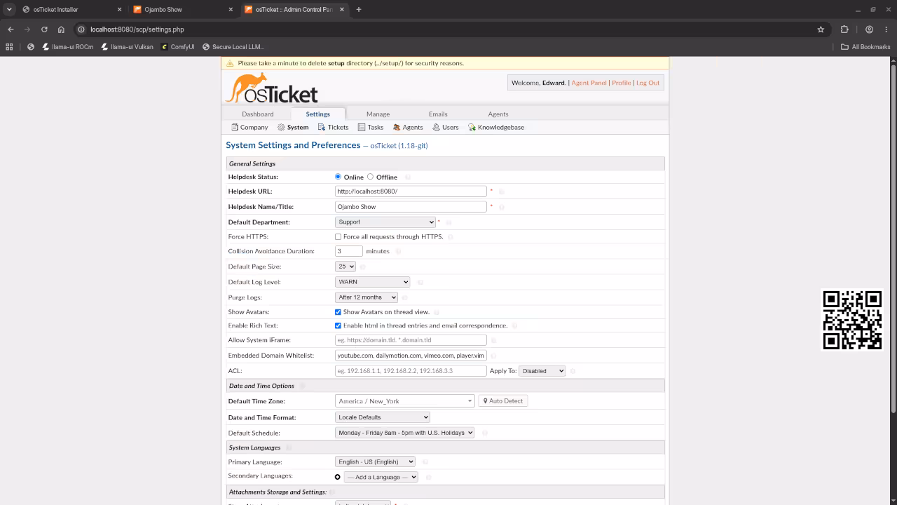 osTicket installation wizard