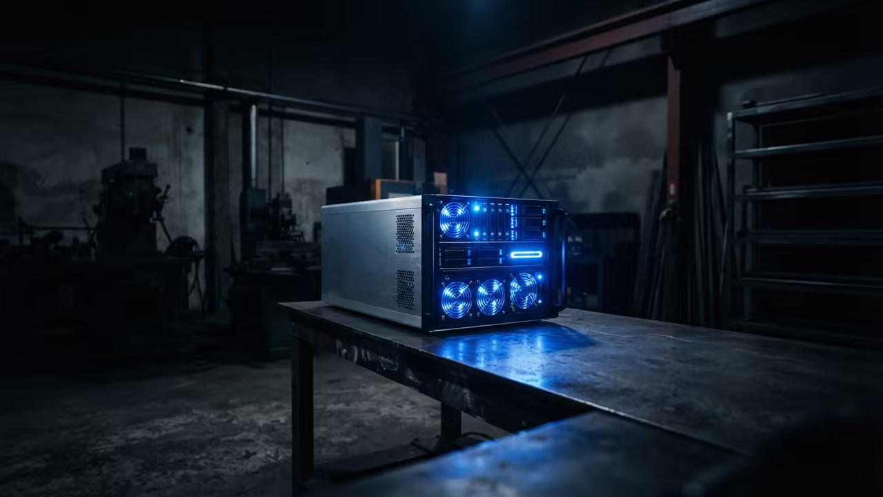 High end home server with pulsing blue LED lights