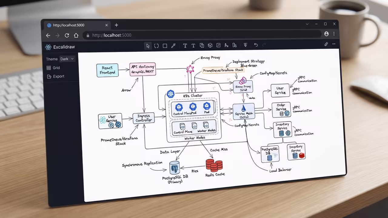 Excalidraw whiteboard interface on localhost