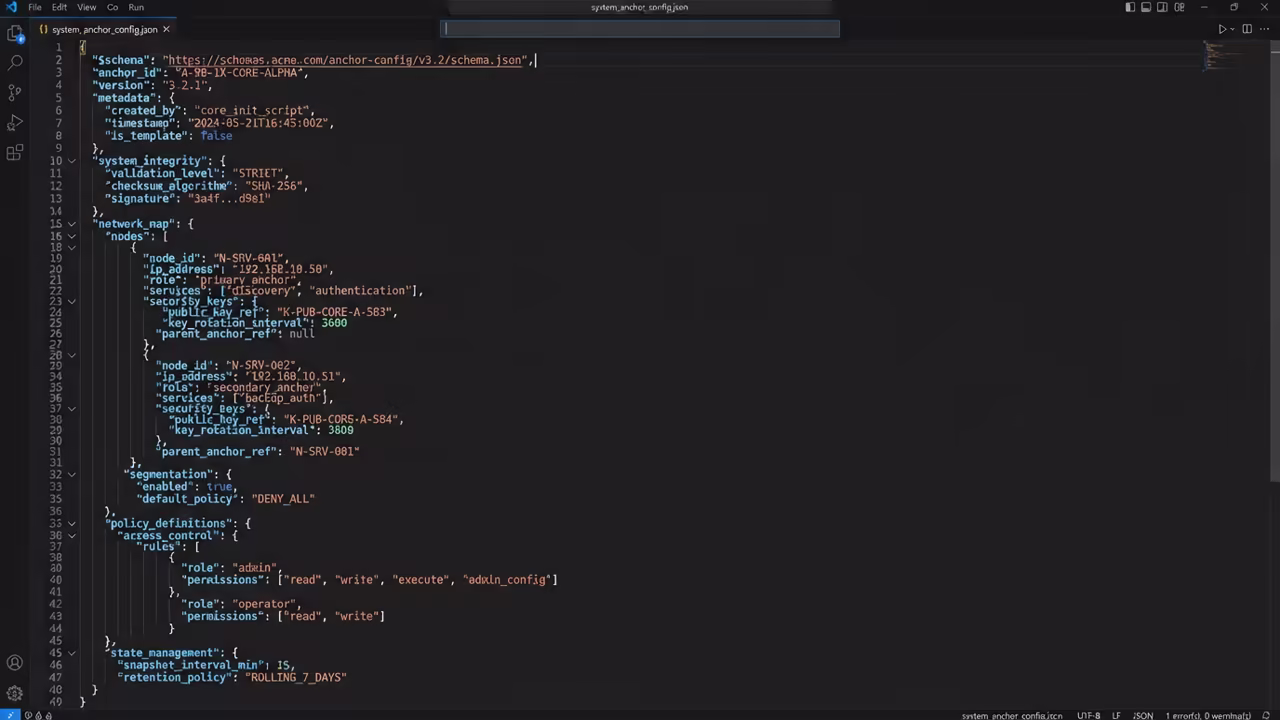 JSON configuration file for system anchors