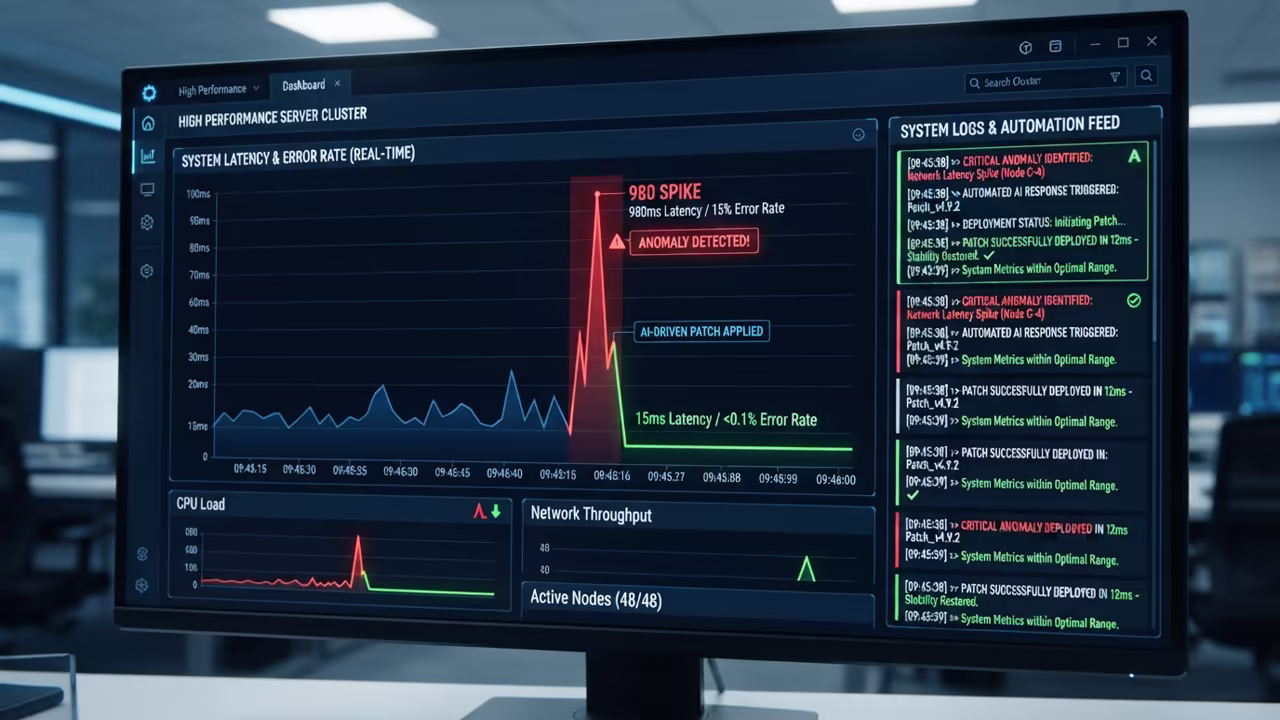 Real time telemetry dashboard showing AI patch application