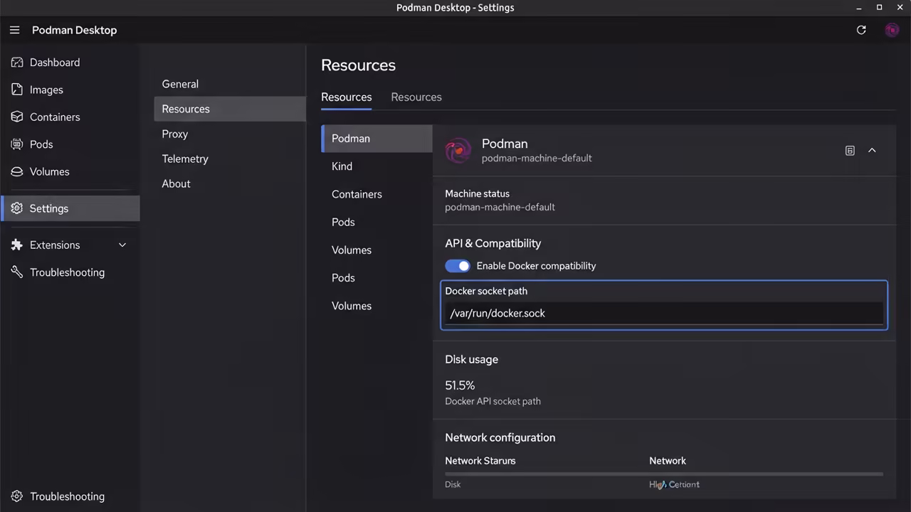 Podman Desktop Settings Docker compatibility toggle