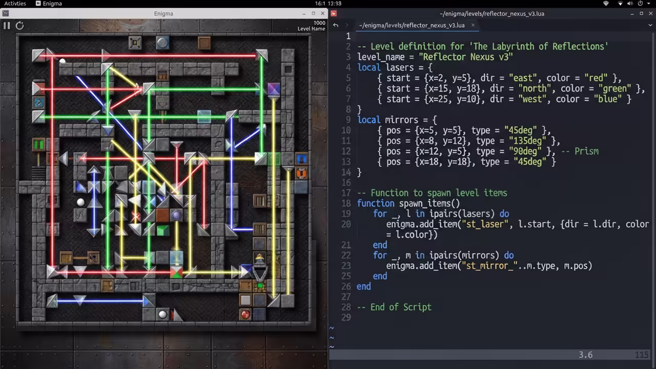 Enigma level layout with Lua script