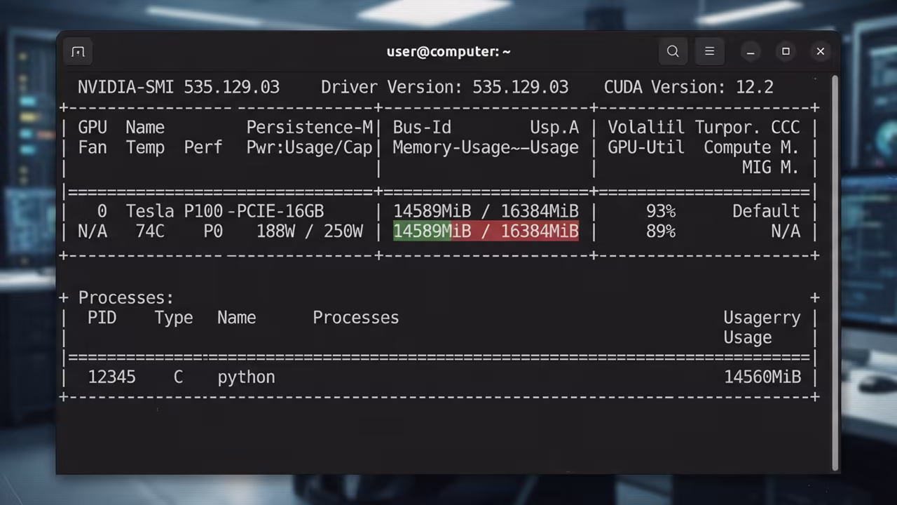Tesla P100 nvidia-smi memory usage screenshot