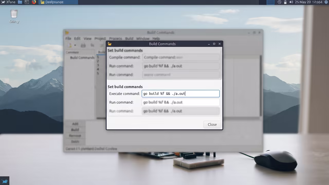 Geany build command configuration window