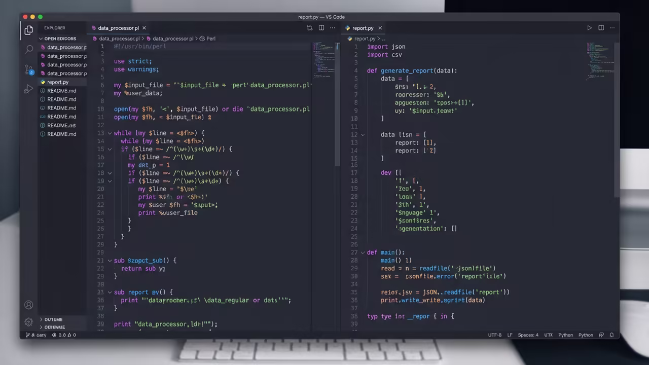 Code editor with Perl and Python scripts