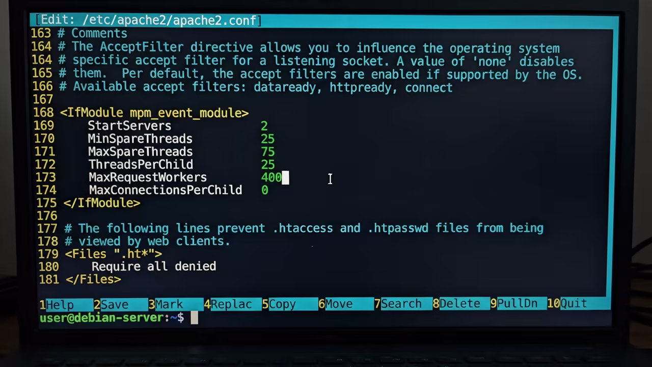 mcedit internal editor showing syntax highlighting