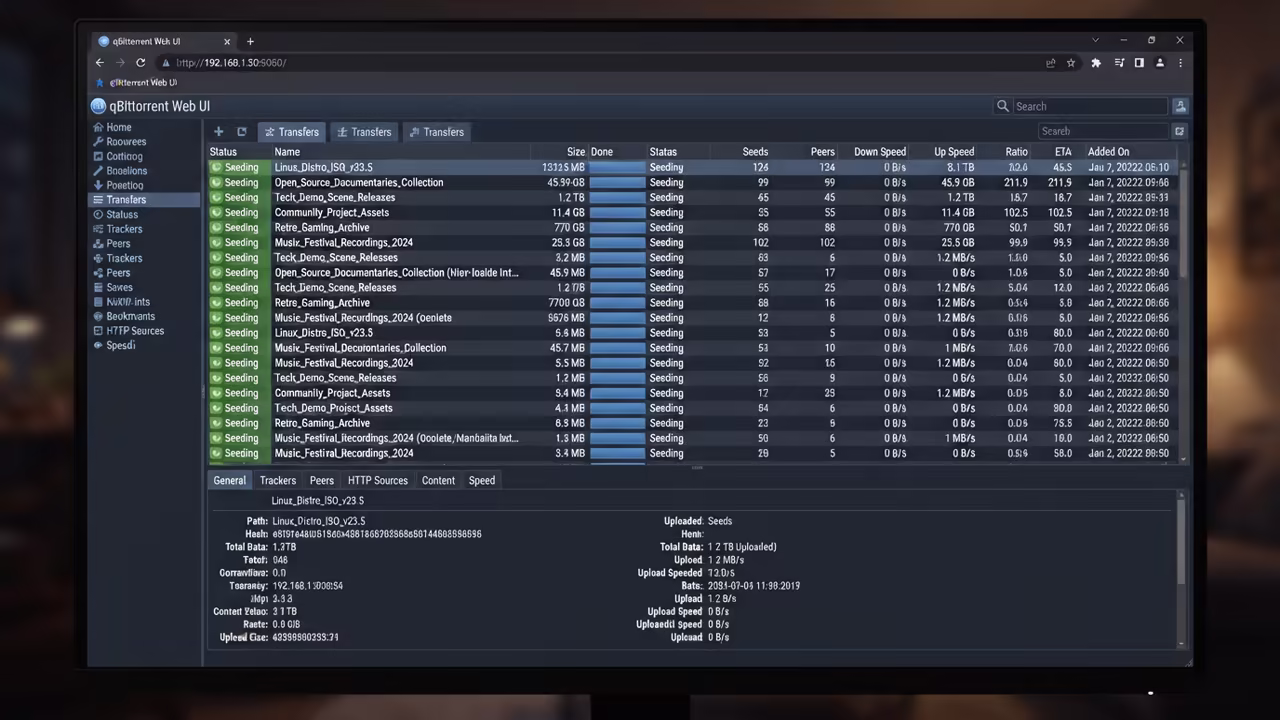 qBittorrent Web UI Transfers tab