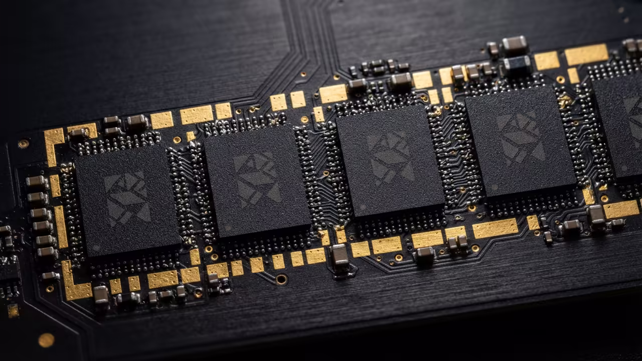 LPDDR5X memory modules soldered onto a matte black PCB