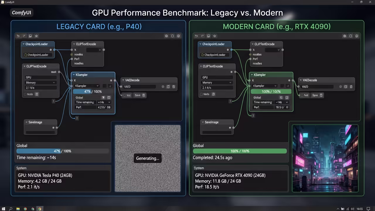 Side by side AI image generation progress bars