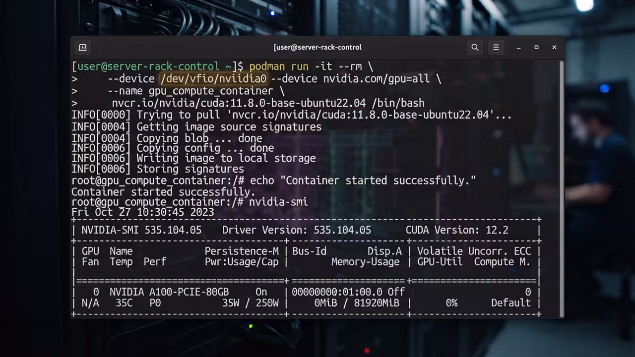 Podman run command in terminal