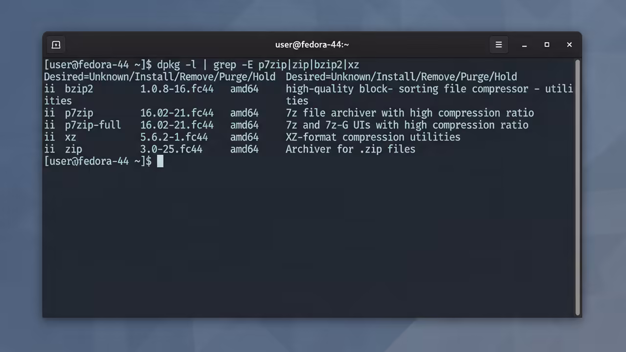 Terminal output showing installed compression libraries