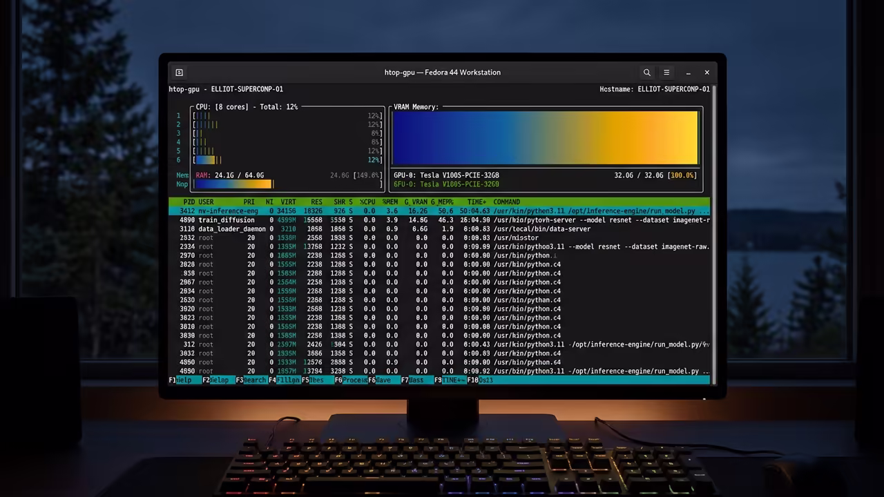 System monitor showing 32GB VRAM allocation