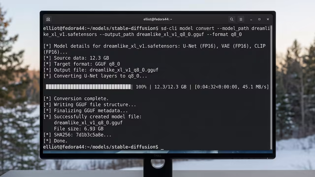 Terminal running quantization command