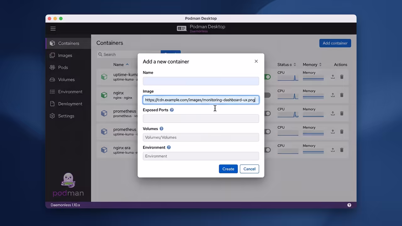 Podman Desktop Add Container Interface