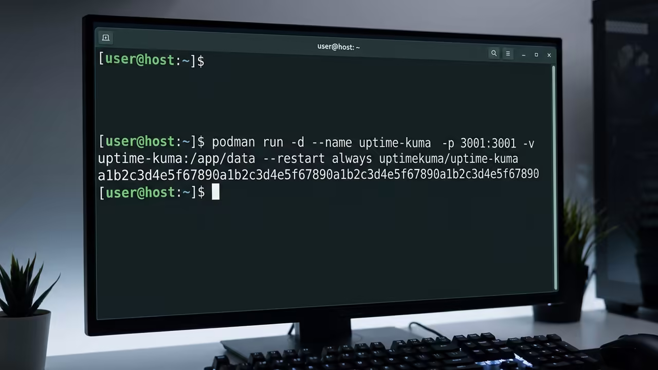 Terminal output showing podman run command