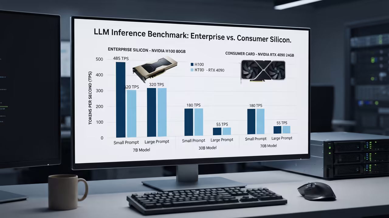 Benchmark comparison of tokens per second on enterprise vs consumer GPUs