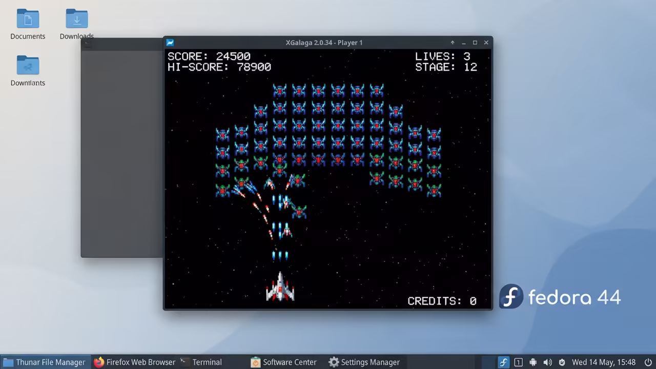 XGalaga running on Xfce desktop