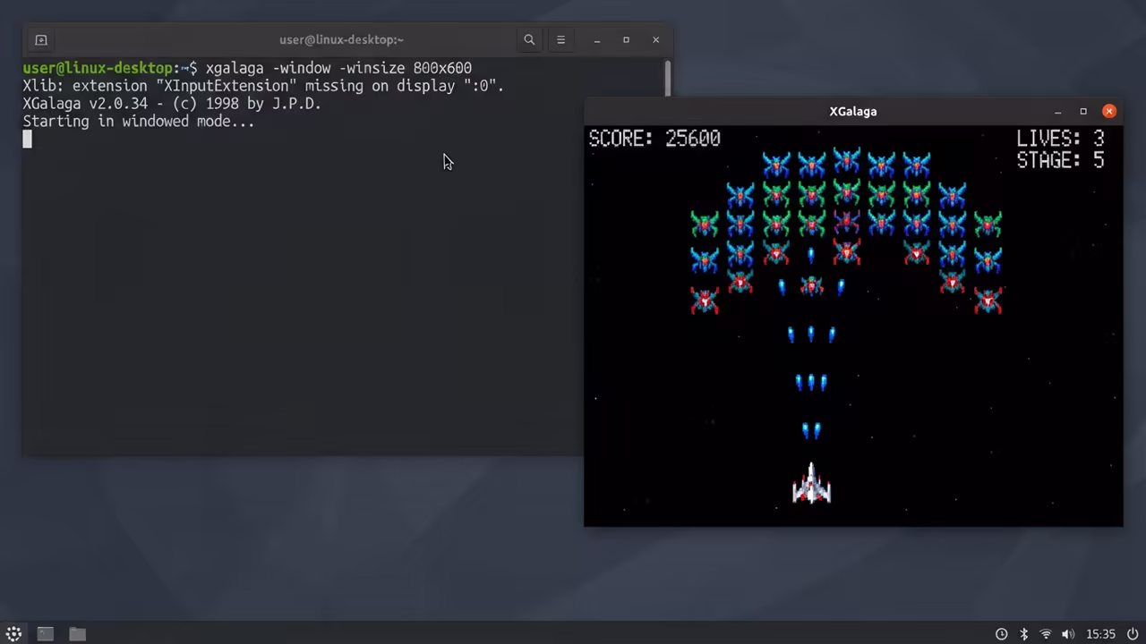 XGalaga windowed launch command