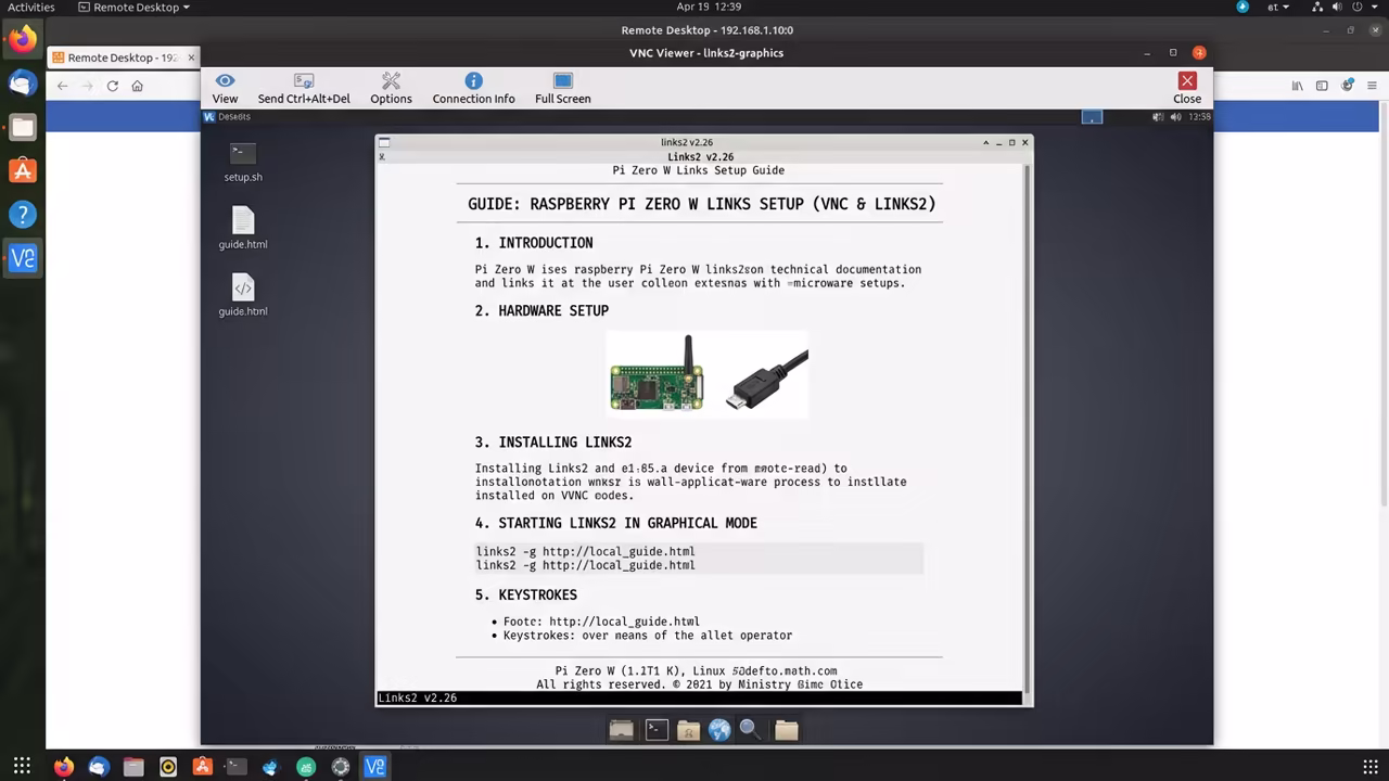 VNC Viewer showing Links2 browser