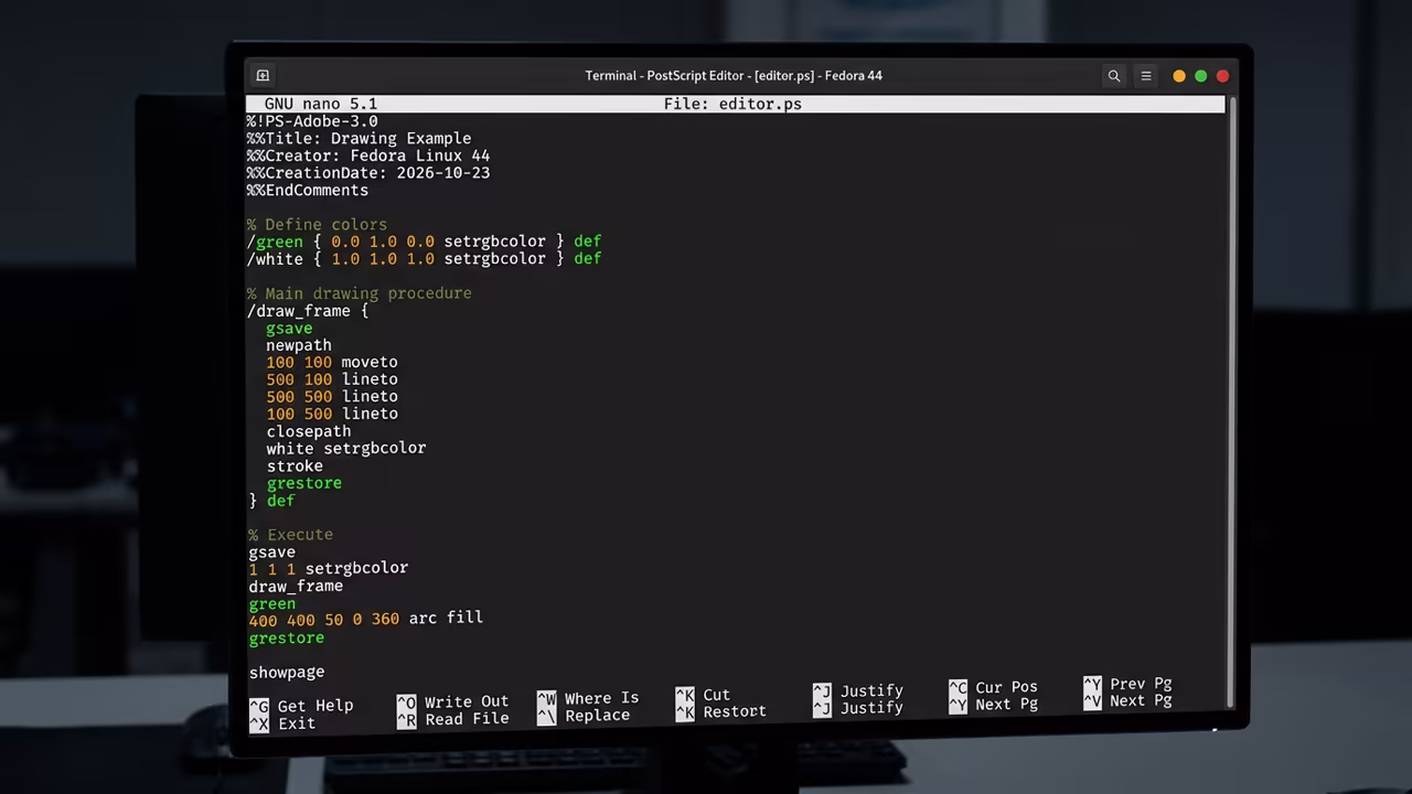 PostScript Code in Terminal