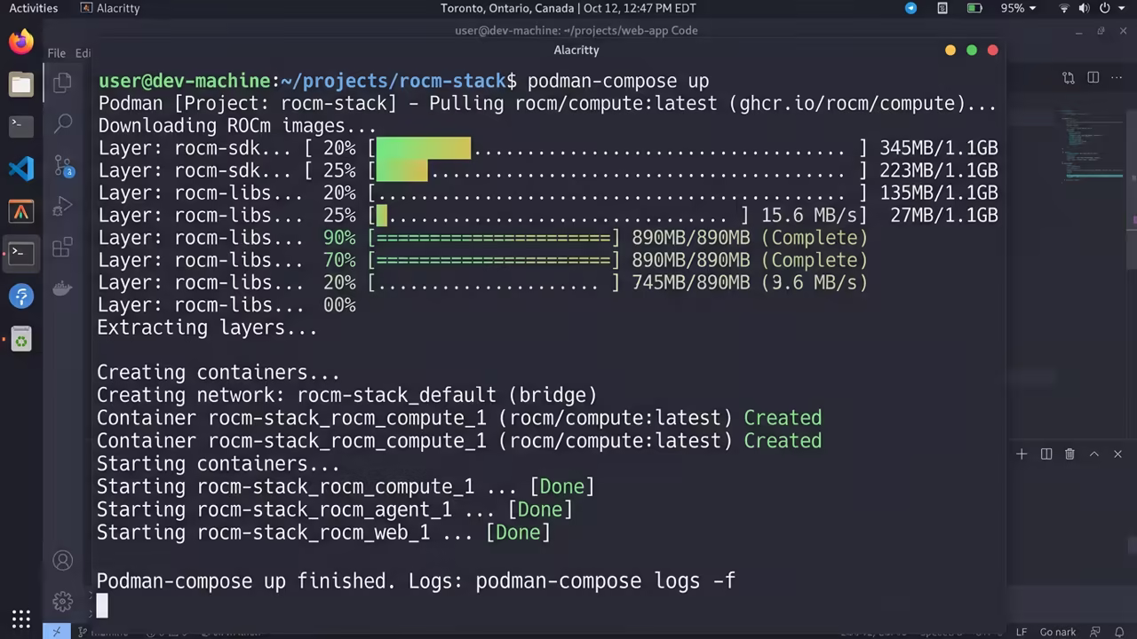 Terminal running podman compose up