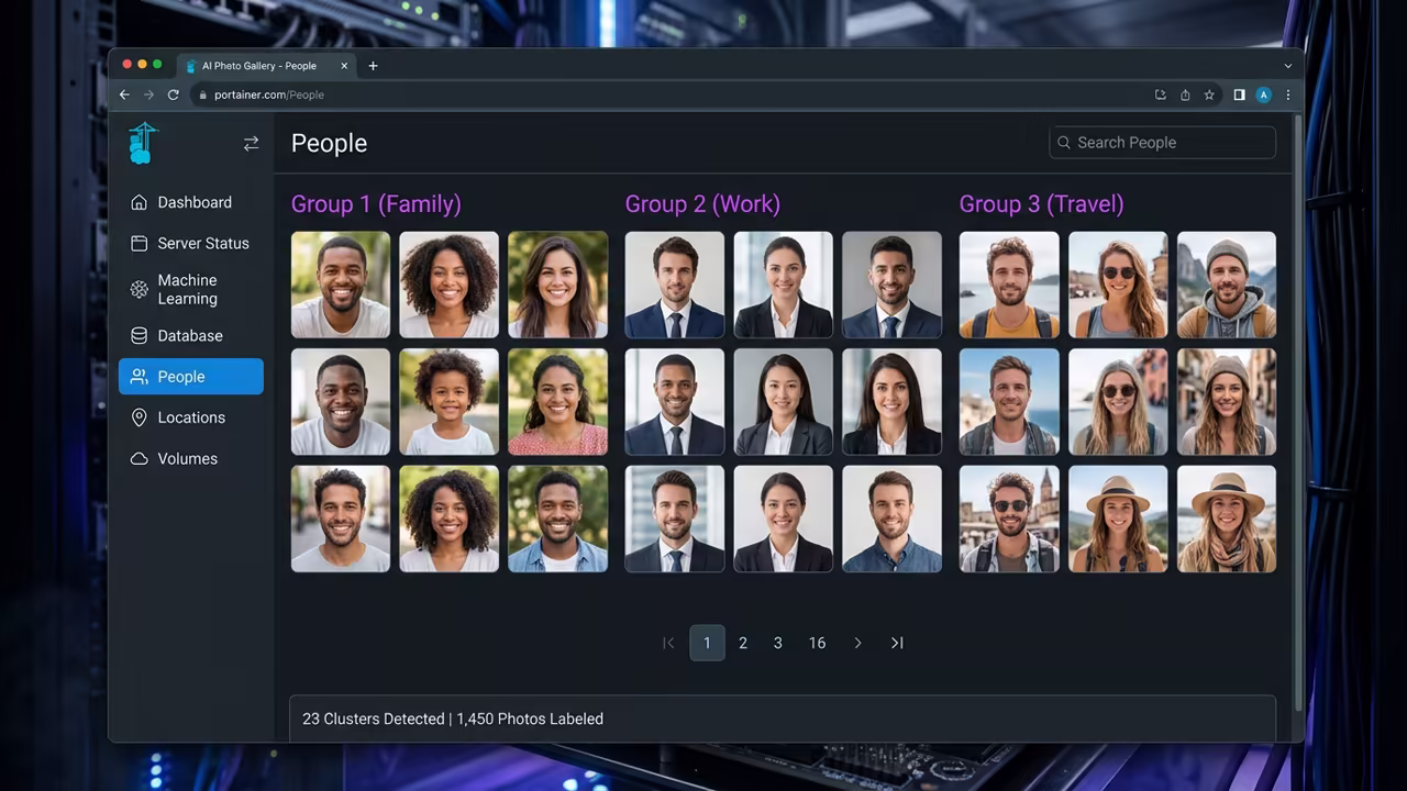 Immich AI facial recognition grid