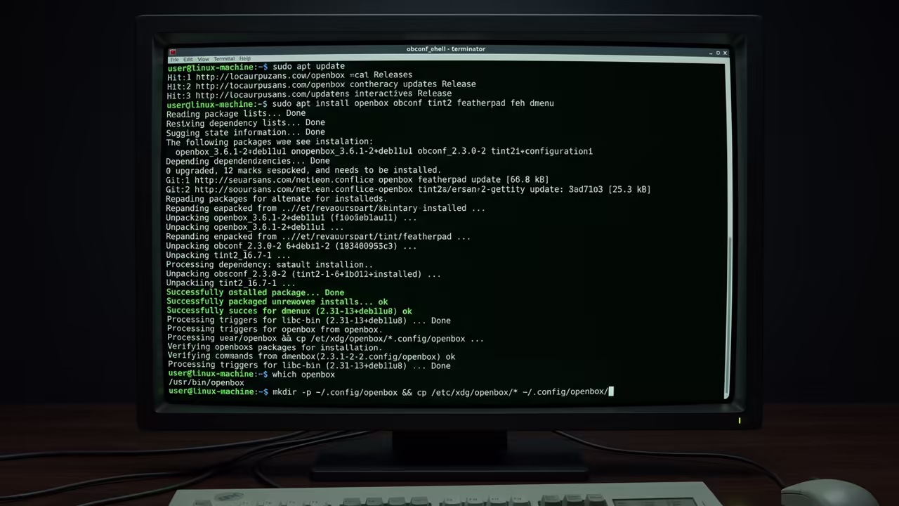 Terminal window executing Openbox configuration