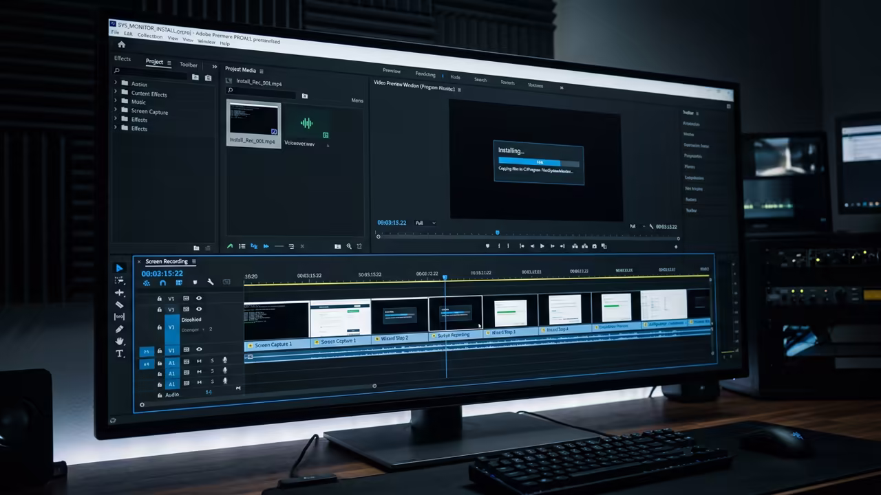 Screen recording of system monitoring software installation