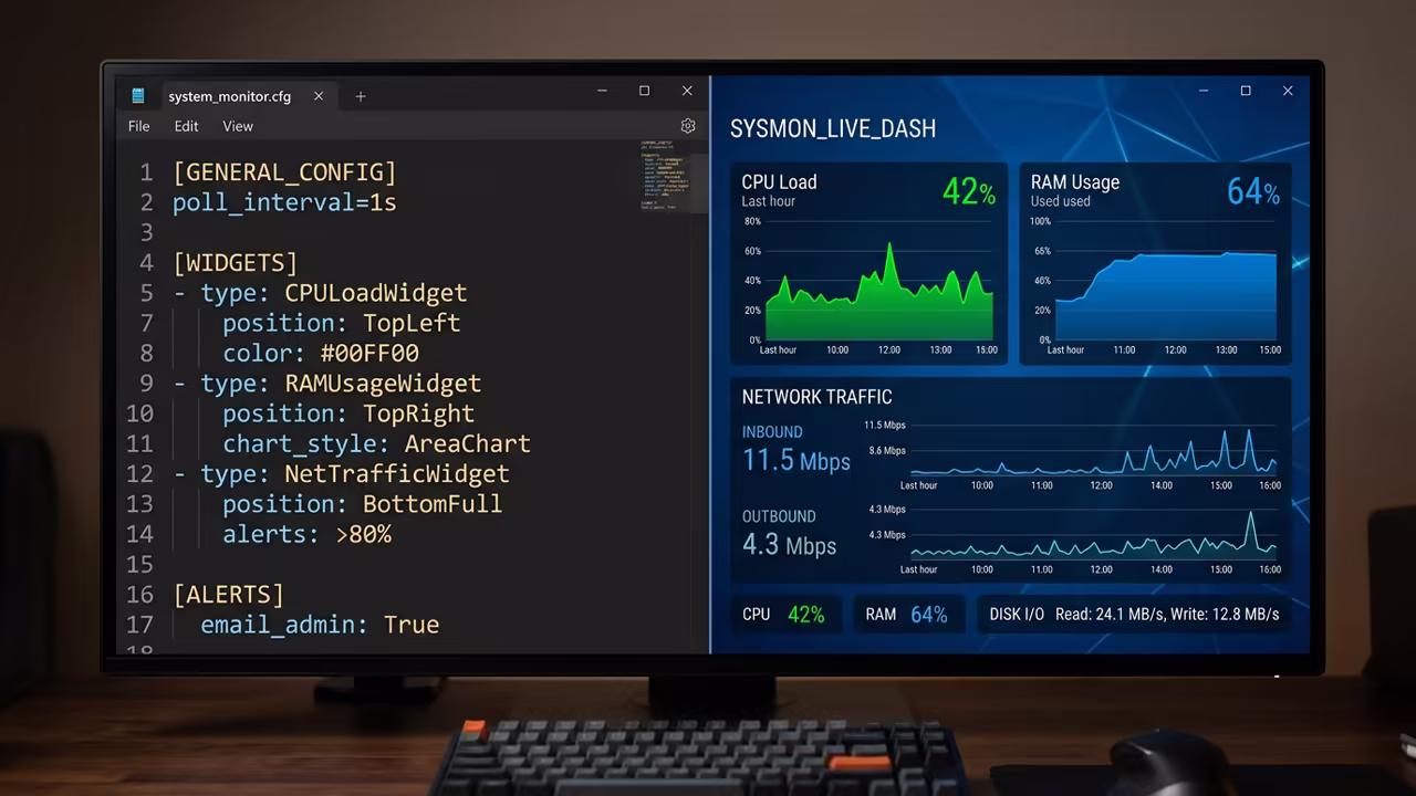 Split screen of configuration file and graphical dashboard
