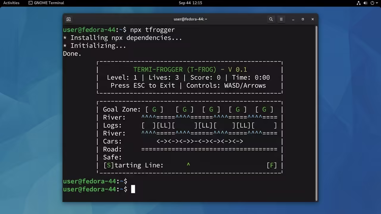 npx tfrogger execution in Fedora terminal