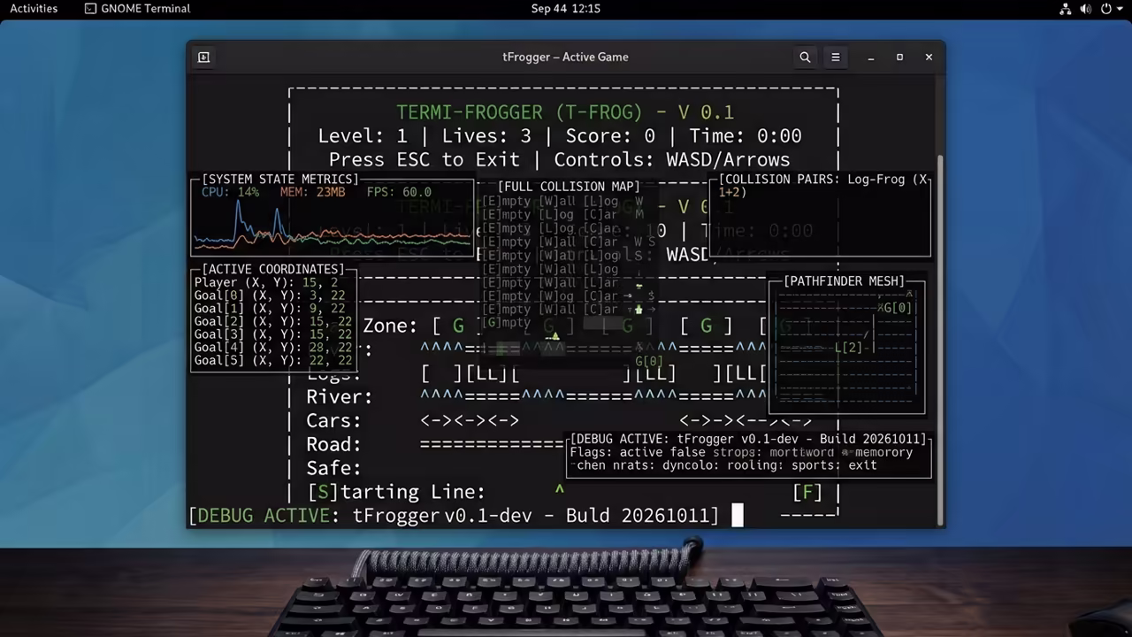 tFrogger debug mode showing collision maps
