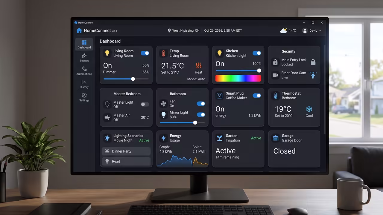 Home Assistant Dashboard with smart device grid