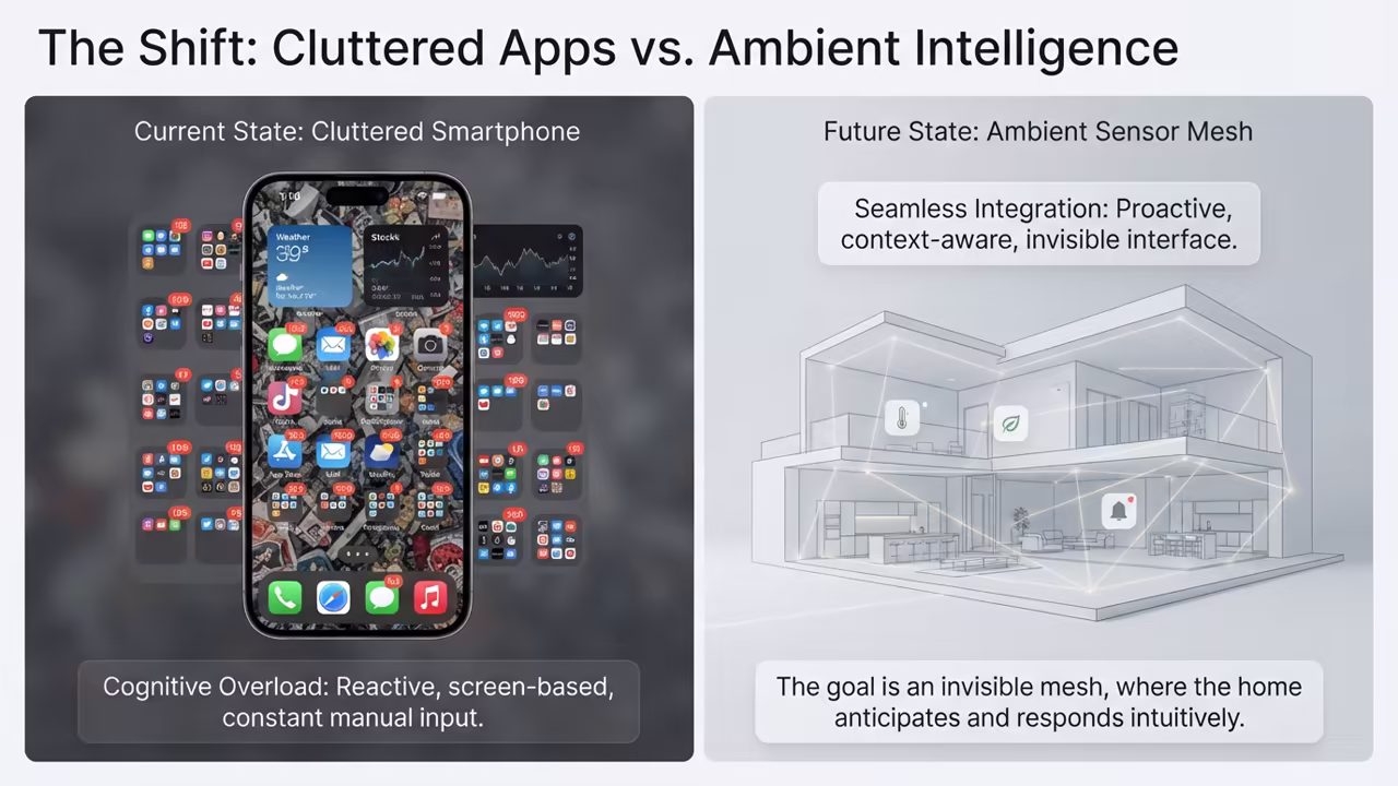 Smartphone dissolving into ambient mesh