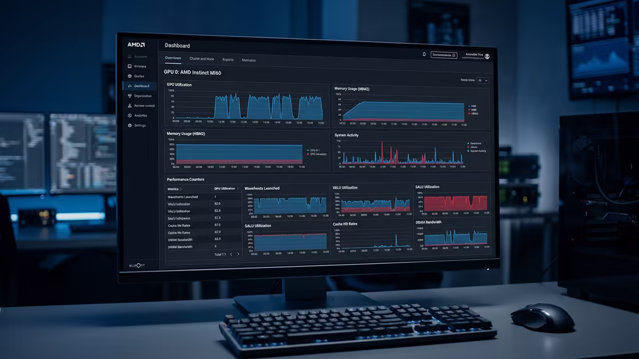 ROCm dashboard showing Mi60 utilization metrics