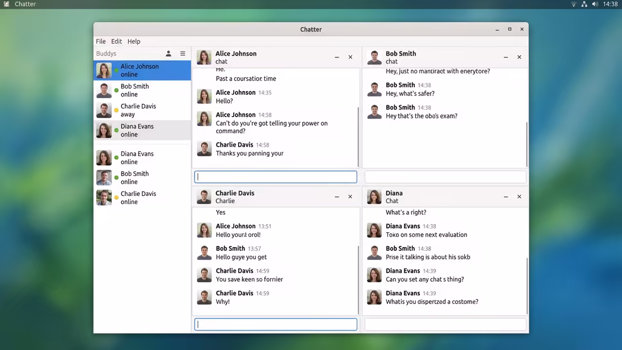 Pidgin interface showing unified chat windows