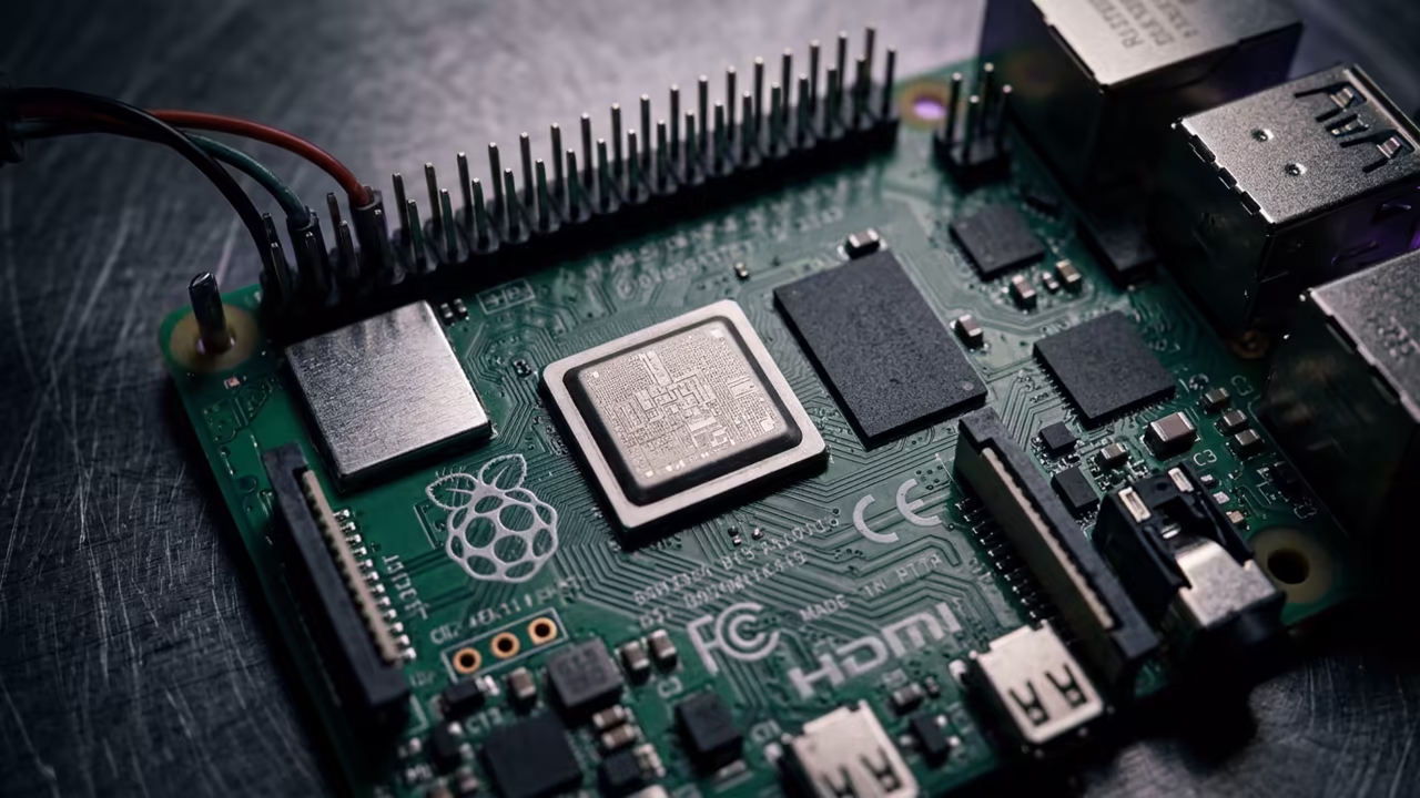 Macro shot of Pi Zero W processor